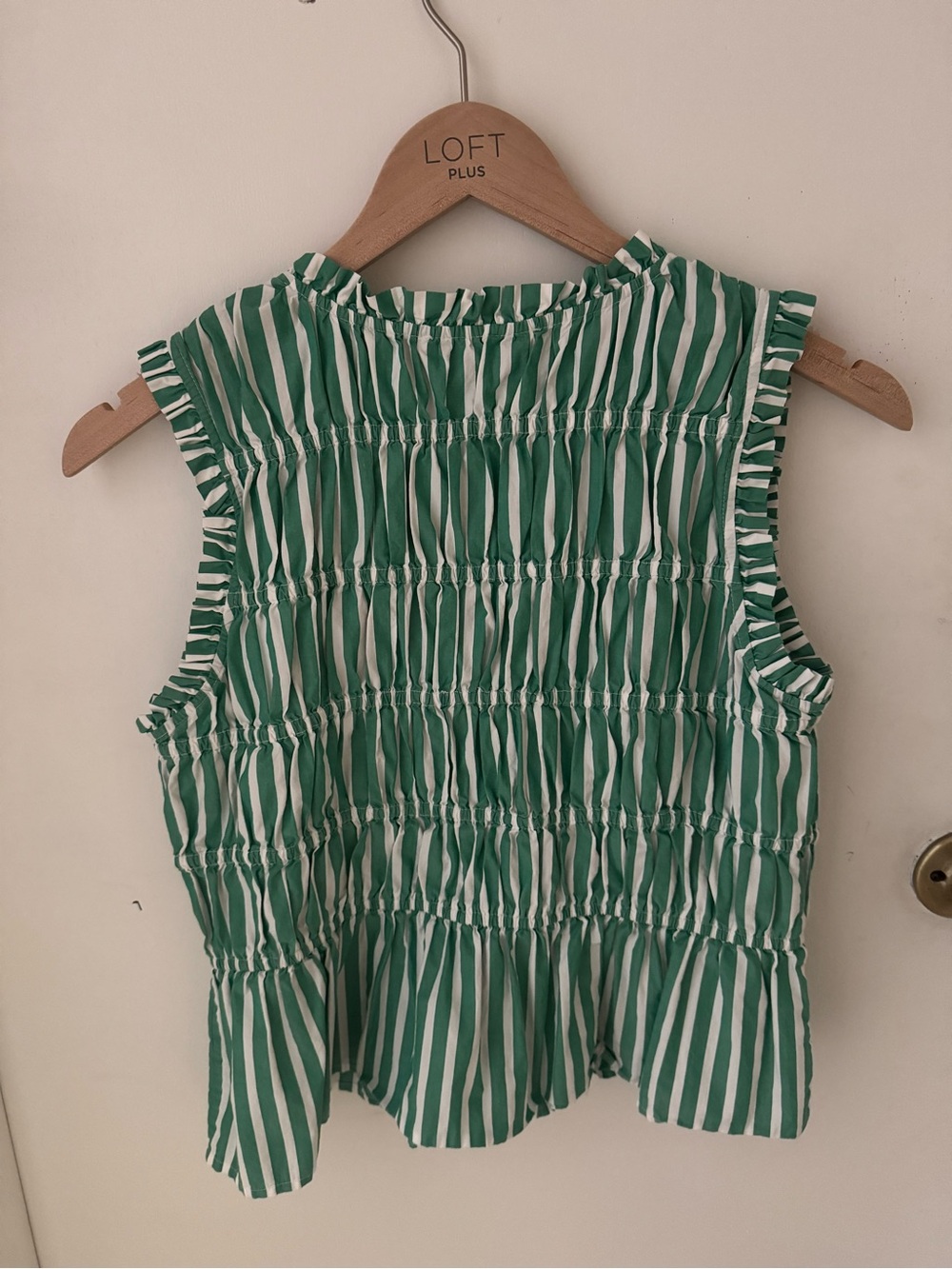 LOFT Green & White Striped Ruffle Tie-Front Peplum Camisole - Picture 3 of 3